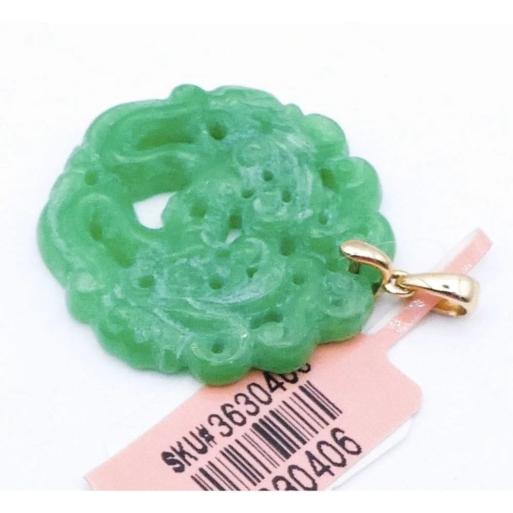 Chuck Clemency 10k Yellow Gold Jade Carved Phoenix 18 Ctw Pendant Necklace NEW